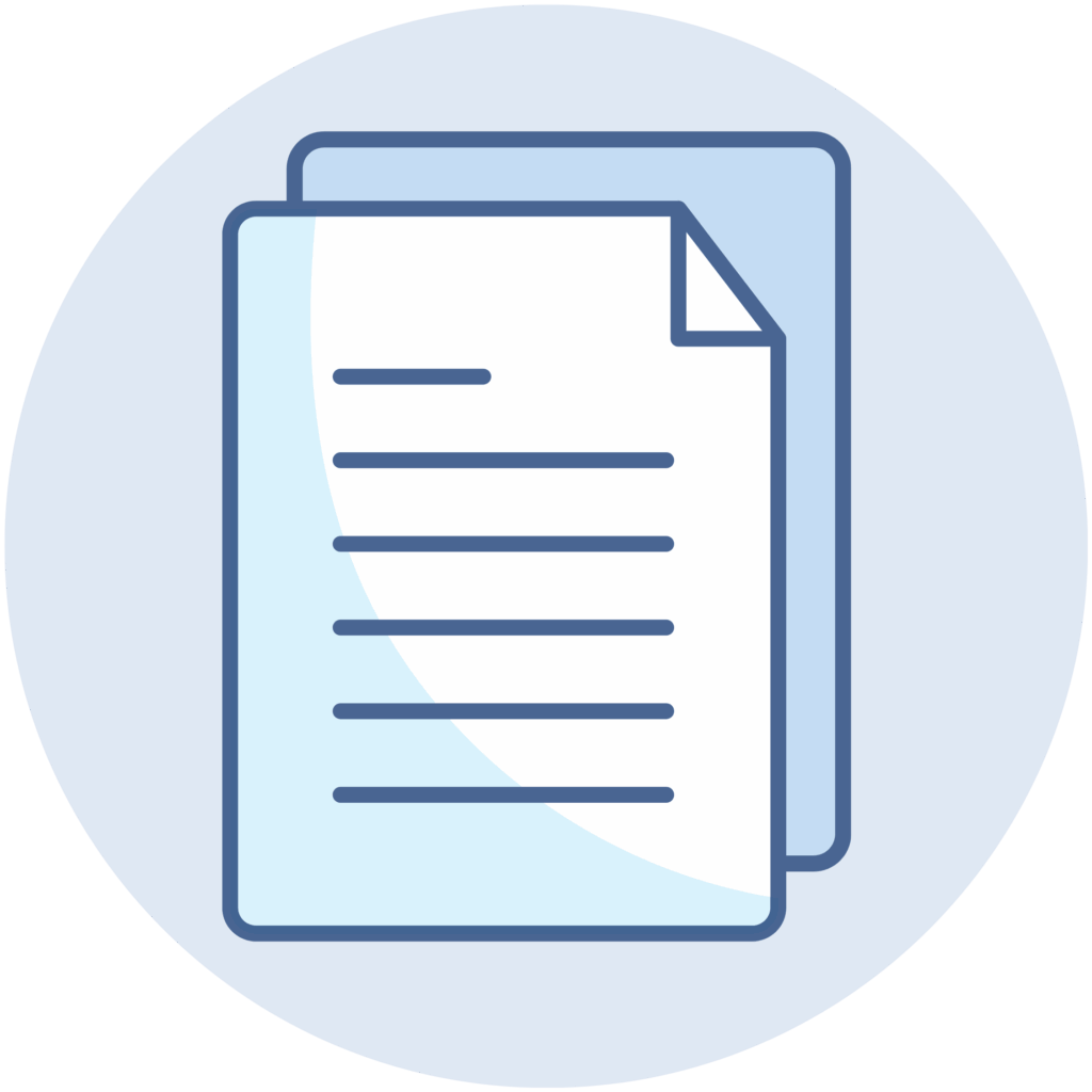 Abstract illustration of a blue outlined document/page icon on a pale blue circular background, decorative only
