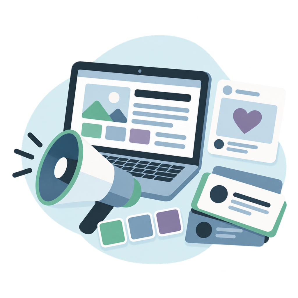 Marketing toolkit with laptop and megaphone icon | ULS